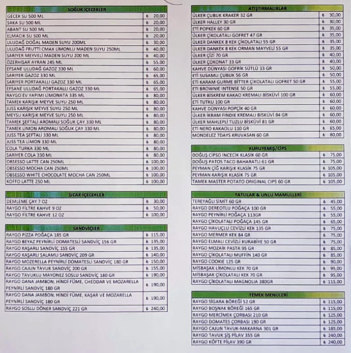 yht yemek menüsü 2025